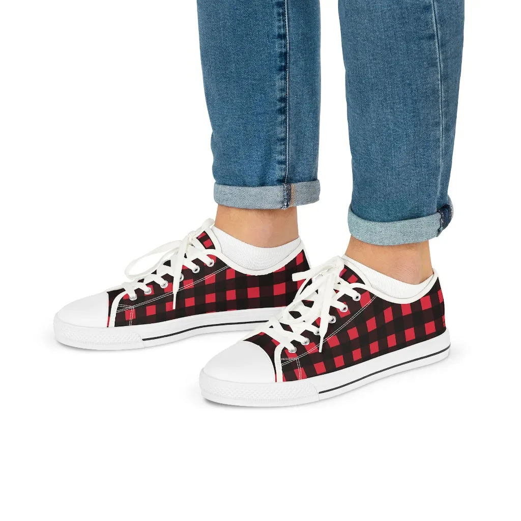 Red Plaid Print Men's Shoes, Best Buffalo Plaid Printed Men's Low Top Sneakers (US Size: 5-14)