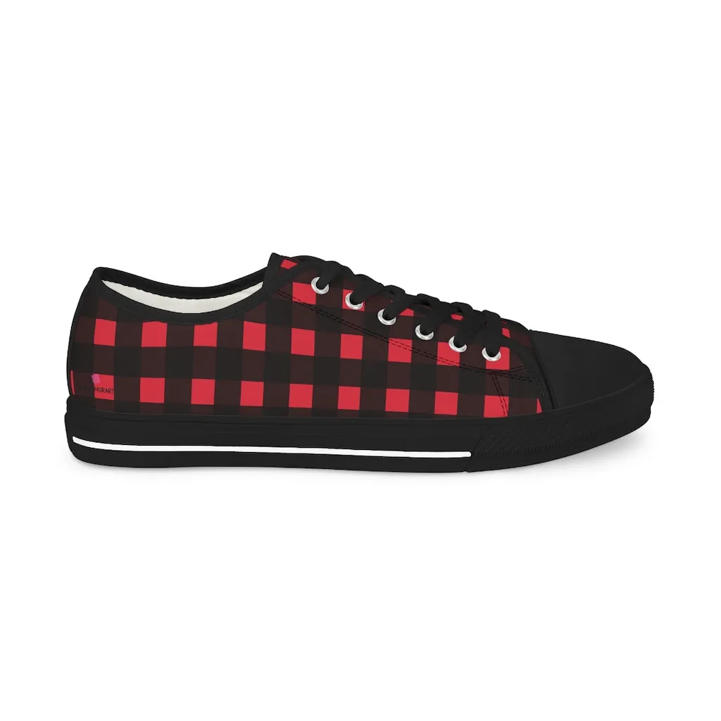 Red Plaid Print Men's Shoes, Best Buffalo Plaid Printed Men's Low Top Sneakers (US Size: 5-14)