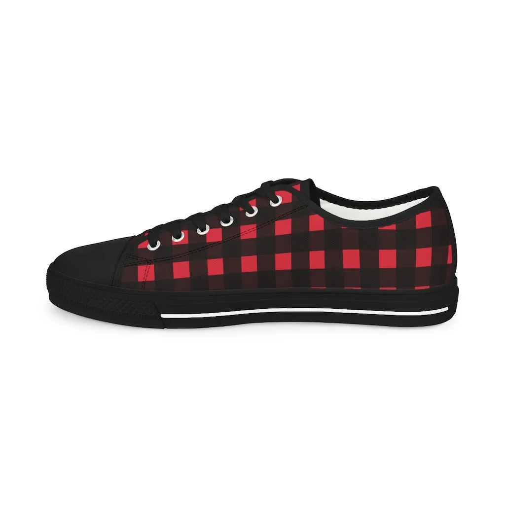 Red Plaid Print Men's Shoes, Best Buffalo Plaid Printed Men's Low Top Sneakers (US Size: 5-14)