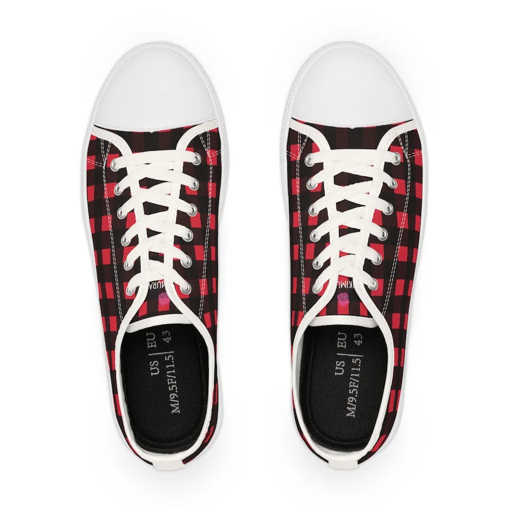 Red Plaid Print Men's Shoes, Best Buffalo Plaid Printed Men's Low Top Sneakers (US Size: 5-14)