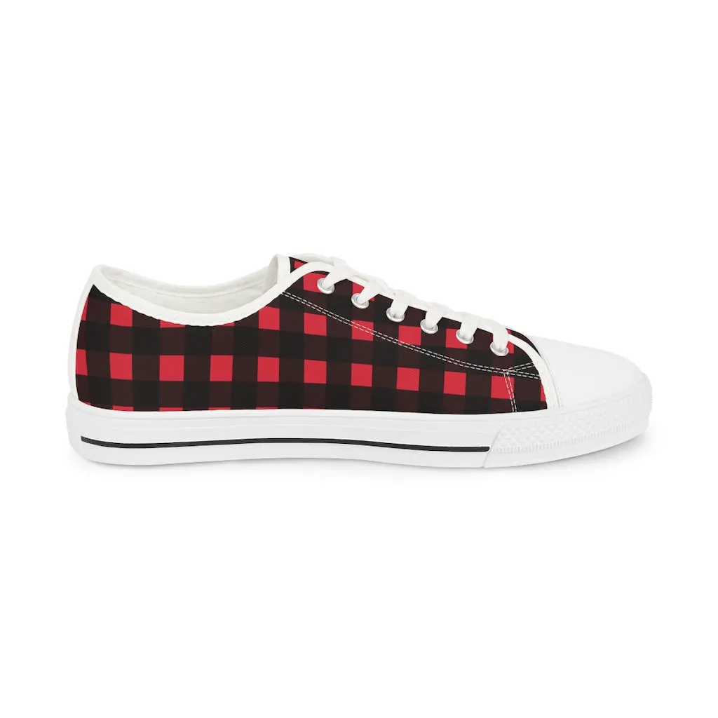 Red Plaid Print Men's Shoes, Best Buffalo Plaid Printed Men's Low Top Sneakers (US Size: 5-14)