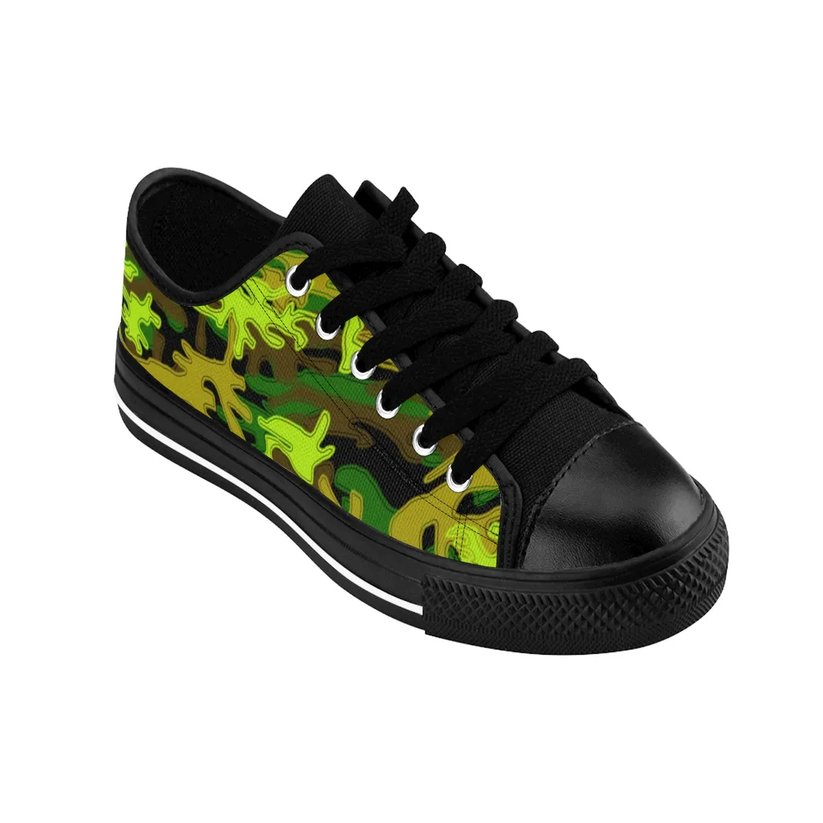 Stylish Camo Men's Low Tops, Black Green Camouflage Military Print Premium Men's Low Top Canvas Sneakers