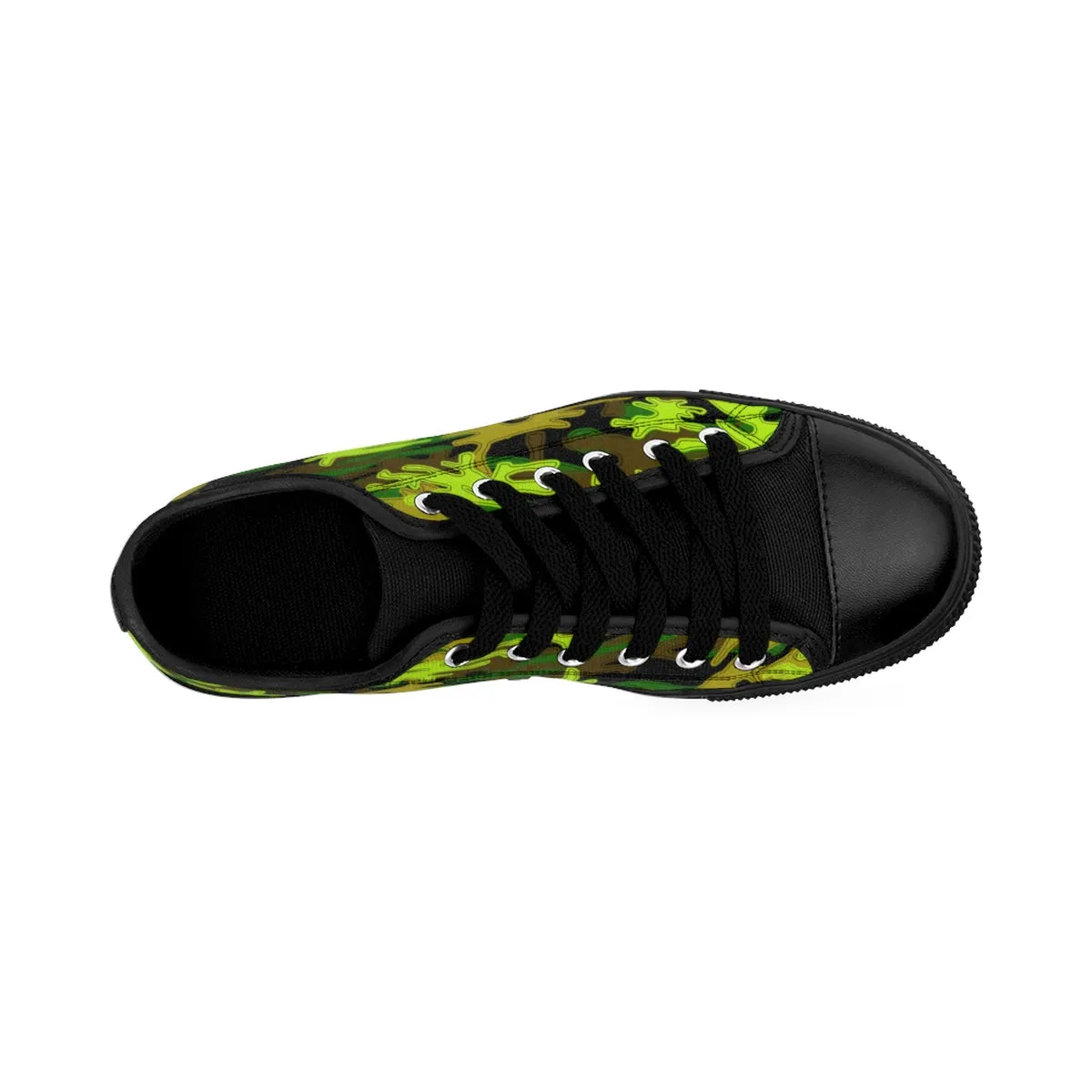 Stylish Camo Men's Low Tops, Black Green Camouflage Military Print Premium Men's Low Top Canvas Sneakers