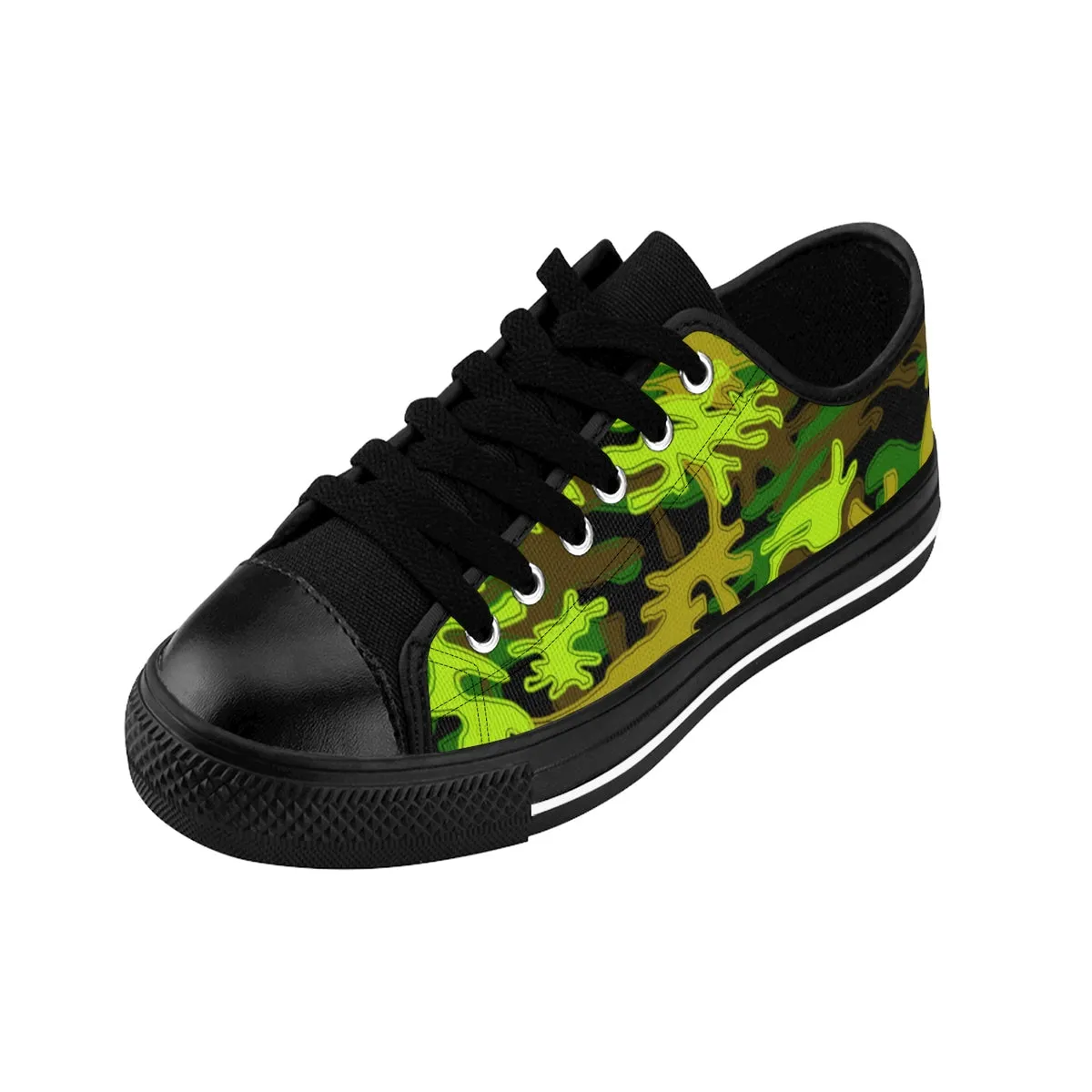 Stylish Camo Men's Low Tops, Black Green Camouflage Military Print Premium Men's Low Top Canvas Sneakers