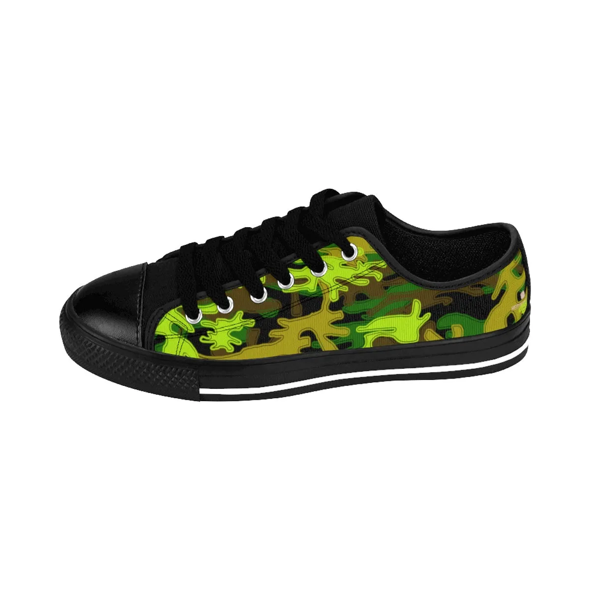 Stylish Camo Men's Low Tops, Black Green Camouflage Military Print Premium Men's Low Top Canvas Sneakers