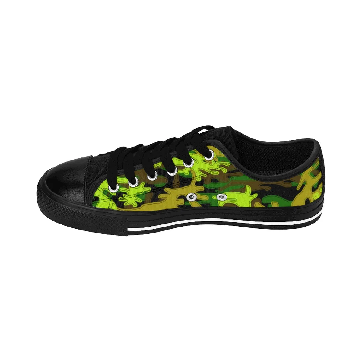 Stylish Camo Men's Low Tops, Black Green Camouflage Military Print Premium Men's Low Top Canvas Sneakers