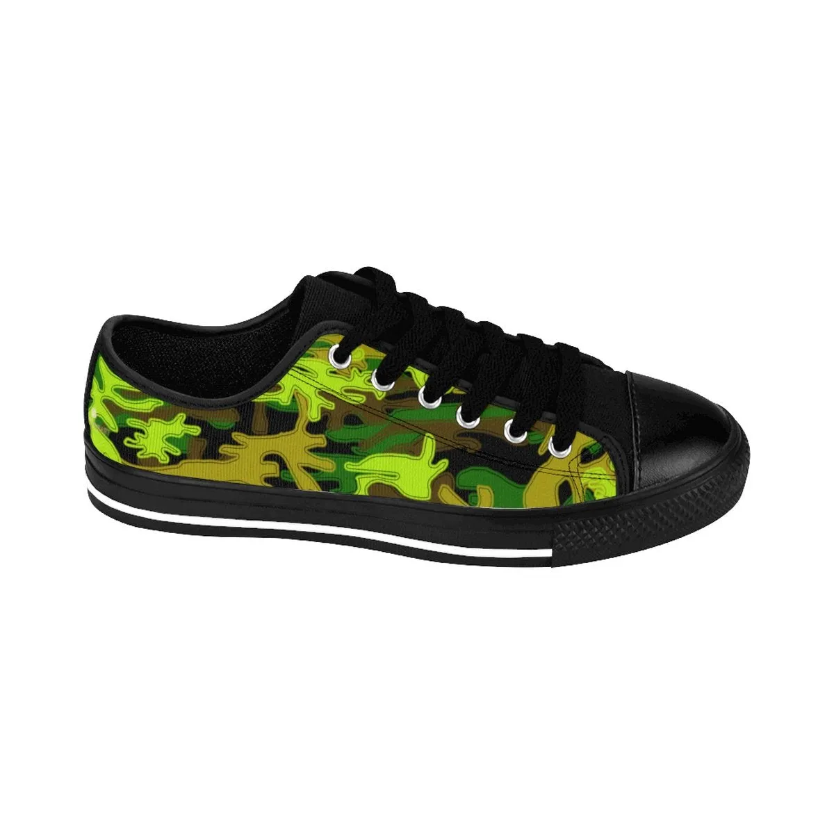 Stylish Camo Men's Low Tops, Black Green Camouflage Military Print Premium Men's Low Top Canvas Sneakers