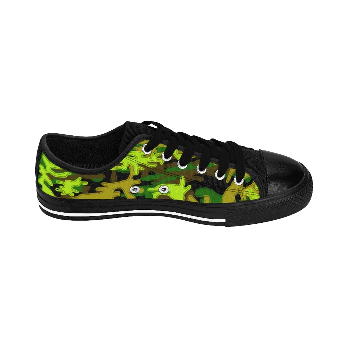 Stylish Camo Men's Low Tops, Black Green Camouflage Military Print Premium Men's Low Top Canvas Sneakers