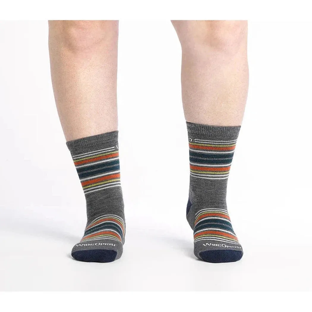 Wide Open Men's Multi Stripe Midweight Micro Crew Sock